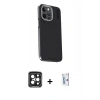 MARSİLYAN™- iPhone 15 Pro Max Kılıf Kıvılcım Modern Özel Seri - Siyah Bilvis 0.18mm Plus Cam Ekran Koruyucu + PVD Metal Kamera Lens - SH