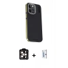 MARSİLYAN™- iPhone 15 Pro Max Kılıf Kıvılcım Modern Özel Seri - Siyah Bilvis 0.18mm Plus Cam Ekran Koruyucu + PVD Metal Kamera Lens - TU
