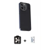 MARSİLYAN™- iPhone 15 Pro Max Kılıf Kıvılcım Modern Özel Seri - Siyah Bilvis 0.18mm Plus Cam Ekran Koruyucu + PVD Metal Kamera Lens - TU