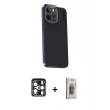 MARSİLYAN™- iPhone 15 Pro Max Kılıf Kıvılcım Modern Özel Seri - Siyah Bilvis 3D Cam Ekran Koruyucu + PVD Metal Kamera Lens - LT
