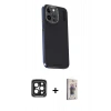 MARSİLYAN™- iPhone 15 Pro Max Kılıf Kıvılcım Modern Özel Seri - Siyah Bilvis 3D Cam Ekran Koruyucu + PVD Metal Kamera Lens - SH