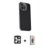 MARSİLYAN™- iPhone 15 Pro Max Kılıf Kıvılcım Modern Özel Seri - Siyah Bilvis 3D Cam Ekran Koruyucu + PVD Metal Kamera Lens - LT