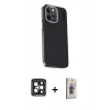 MARSİLYAN™- iPhone 15 Pro Max Kılıf Kıvılcım Modern Özel Seri - Siyah Bilvis 3D Cam Ekran Koruyucu + PVD Metal Kamera Lens - SH