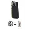 MARSİLYAN™- iPhone 15 Pro Max Kılıf Kıvılcım Modern Özel Seri - Siyah Bilvis 3D Cam Ekran Koruyucu + PVD Metal Kamera Lens - LT