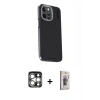 MARSİLYAN™- iPhone 15 Pro Max Kılıf Kıvılcım Modern Özel Seri - Siyah Bilvis 3D Cam Ekran Koruyucu + PVD Metal Kamera Lens - GS