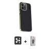 MARSİLYAN™- iPhone 15 Pro Max Kılıf Kıvılcım Modern Özel Seri - Siyah Bilvis 3D Cam Ekran Koruyucu + PVD Metal Kamera Lens - SH