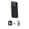 MARSİLYAN™- iPhone 15 Pro Max Kılıf Kıvılcım Modern Özel Seri - Siyah Bilvis 3D Cam Ekran Koruyucu + PVD Metal Kamera Lens - TU