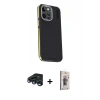 MARSİLYAN™- iPhone 15 Pro Max Kılıf Kıvılcım Modern Özel Seri - Siyah Bilvis 3D Cam Ekran Koruyucu + Raze Metal Kamera Lens - LT