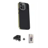 MARSİLYAN™- iPhone 15 Pro Max Kılıf Kıvılcım Modern Özel Seri - Siyah Bilvis 3D Cam Ekran Koruyucu + Raze Metal Kamera Lens - GS