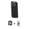 MARSİLYAN™- iPhone 15 Pro Max Kılıf Kıvılcım Modern Özel Seri - Siyah Bilvis 3D Mat Cam Ekran Koruyucu + PVD Metal Kamera Lens - GI