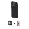 MARSİLYAN™- iPhone 15 Pro Max Kılıf Kıvılcım Modern Özel Seri - Siyah Bilvis 3D Mat Cam Ekran Koruyucu + PVD Metal Kamera Lens - GI