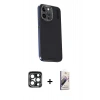 MARSİLYAN™- iPhone 15 Pro Max Kılıf Kıvılcım Modern Özel Seri - Siyah Bilvis 3D Mat Cam Ekran Koruyucu + Lacivert PVD Metal Kamera Lens