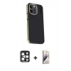 MARSİLYAN™- iPhone 15 Pro Max Kılıf Kıvılcım Modern Özel Seri - Siyah Bilvis 3D Mat Cam Ekran Koruyucu + Lacivert PVD Metal Kamera Lens