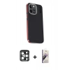 MARSİLYAN™- iPhone 15 Pro Max Kılıf Kıvılcım Modern Özel Seri - Siyah Bilvis 3D Mat Cam Ekran Koruyucu + Lacivert PVD Metal Kamera Lens