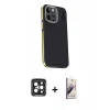 MARSİLYAN™- iPhone 15 Pro Max Kılıf Kıvılcım Modern Özel Seri - Siyah Bilvis 3D Mat Cam Ekran Koruyucu + PVD Metal Kamera Lens - SH