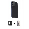 MARSİLYAN™- iPhone 15 Pro Max Kılıf Kıvılcım Modern Özel Seri - Siyah Bilvis 3D Mat Cam Ekran Koruyucu + PVD Metal Kamera Lens - SH
