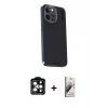 MARSİLYAN™- iPhone 15 Pro Max Kılıf Kıvılcım Modern Özel Seri - Siyah Bilvis 3D Mat Cam Ekran Koruyucu + PVD Metal Kamera Lens - TU