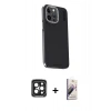 MARSİLYAN™- iPhone 15 Pro Max Kılıf Kıvılcım Modern Özel Seri - Siyah Bilvis 3D Mat Cam Ekran Koruyucu + PVD Metal Kamera Lens - SH