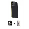 MARSİLYAN™- iPhone 15 Pro Max Kılıf Kıvılcım Modern Özel Seri - Siyah Bilvis 3D Mat Cam Ekran Koruyucu + PVD Metal Kamera Lens - TU