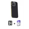MARSİLYAN™- iPhone 15 Pro Max Kılıf Kıvılcım Modern Özel Seri - Siyah Bilvis 5in1 3D Magic Cam Ekran Koruyucu + PVD Metal Kamera Lens - LT