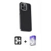 MARSİLYAN™- iPhone 15 Pro Max Kılıf Kıvılcım Modern Özel Seri - Siyah Bilvis 5in1 3D Magic Cam Ekran Koruyucu + PVD Metal Kamera Lens - GS