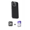MARSİLYAN™- iPhone 15 Pro Max Kılıf Kıvılcım Modern Özel Seri - Siyah Bilvis 5in1 3D Magic Cam Ekran Koruyucu + Gri PVD Metal Kamera Lens