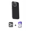 MARSİLYAN™- iPhone 15 Pro Max Kılıf Kıvılcım Modern Özel Seri - Siyah Bilvis 5in1 3D Magic Cam Ekran Koruyucu + PVD Metal Kamera Lens - LT