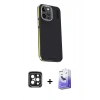 MARSİLYAN™- iPhone 15 Pro Max Kılıf Kıvılcım Modern Özel Seri - Siyah Bilvis 5in1 5D Magic Hayalet Cam Ekran Koruyucu + PVD Metal Kamera Lens - SH