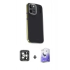 MARSİLYAN™- iPhone 15 Pro Max Kılıf Kıvılcım Modern Özel Seri - Siyah Bilvis 5in1 5D Magic Hayalet Cam Ekran Koruyucu + PVD Metal Kamera Lens - GI