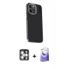 MARSİLYAN™- iPhone 15 Pro Max Kılıf Kıvılcım Modern Özel Seri - Siyah Bilvis 5in1 5D Magic Hayalet Cam Ekran Koruyucu + PVD Metal Kamera Lens - GS