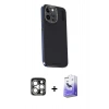MARSİLYAN™- iPhone 15 Pro Max Kılıf Kıvılcım Modern Özel Seri - Siyah Bilvis 5in1 5D Magic Hayalet Cam Ekran Koruyucu + PVD Metal Kamera Lens - GS