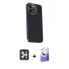 MARSİLYAN™- iPhone 15 Pro Max Kılıf Kıvılcım Modern Özel Seri - Siyah Bilvis 5in1 5D Magic Hayalet Cam Ekran Koruyucu + PVD Metal Kamera Lens - GI