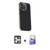 MARSİLYAN™- iPhone 15 Pro Max Kılıf Kıvılcım Modern Özel Seri - Siyah Bilvis 5in1 5D Magic Hayalet Cam Ekran Koruyucu + PVD Metal Kamera Lens - GS
