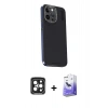 MARSİLYAN™- iPhone 15 Pro Max Kılıf Kıvılcım Modern Özel Seri - Siyah Bilvis 5in1 5D Magic Hayalet Cam Ekran Koruyucu + PVD Metal Kamera Lens - SH