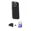 MARSİLYAN™- iPhone 15 Pro Max Kılıf Kıvılcım Modern Özel Seri - Siyah Bilvis 5in1 5D Magic Hayalet Cam Ekran Koruyucu + Raze Metal Kamera Lens - TMGI