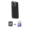 MARSİLYAN™- iPhone 15 Pro Max Kılıf Kıvılcım Modern Özel Seri - Siyah Bilvis 5in1 5D Magic Hayalet Cam Ekran Koruyucu + PVD Metal Kamera Lens - SH