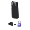 MARSİLYAN™- iPhone 15 Pro Max Kılıf Kıvılcım Modern Özel Seri - Siyah Bilvis 5in1 5D Magic Hayalet Cam Ekran Koruyucu + Raze Metal Kamera Lens - SH