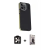 MARSİLYAN™- iPhone 15 Pro Max Kılıf Kıvılcım Modern Özel Seri - Siyah Bilvis Hayalet Cam Ekran Koruyucu + PVD Metal Kamera Lens - TU