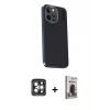 MARSİLYAN™- iPhone 15 Pro Max Kılıf Kıvılcım Modern Özel Seri - Siyah Bilvis Hayalet Cam Ekran Koruyucu + PVD Metal Kamera Lens - GI