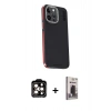 MARSİLYAN™- iPhone 15 Pro Max Kılıf Kıvılcım Modern Özel Seri - Siyah Bilvis Hayalet Cam Ekran Koruyucu + PVD Metal Kamera Lens - TU