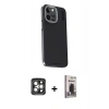 MARSİLYAN™- iPhone 15 Pro Max Kılıf Kıvılcım Modern Özel Seri - Siyah Bilvis Hayalet Cam Ekran Koruyucu + PVD Metal Kamera Lens - GI