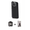 MARSİLYAN™- iPhone 15 Pro Max Kılıf Kıvılcım Modern Özel Seri - Siyah Bilvis Hayalet Cam Ekran Koruyucu + PVD Metal Kamera Lens - TU