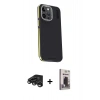 MARSİLYAN™- iPhone 15 Pro Max Kılıf Kıvılcım Modern Özel Seri - Siyah Bilvis Hayalet Cam Ekran Koruyucu + Raze Metal Kamera Lens - TMGI