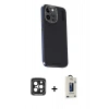 MARSİLYAN™- iPhone 15 Pro Max Kılıf Kıvılcım Modern Özel Seri - Siyah Bilvis Hayalet Cam Ekran Koruyucu + PVD Metal Kamera Lens - SH