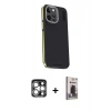 MARSİLYAN™- iPhone 15 Pro Max Kılıf Kıvılcım Modern Özel Seri - Siyah Bilvis Hayalet Cam Ekran Koruyucu + PVD Metal Kamera Lens - GS