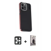 MARSİLYAN™- iPhone 15 Pro Max Kılıf Kıvılcım Modern Özel Seri - Siyah Bilvis Hayalet Cam Ekran Koruyucu + PVD Metal Kamera Lens - LT