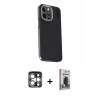 MARSİLYAN™- iPhone 15 Pro Max Kılıf Kıvılcım Modern Özel Seri - Siyah Bilvis Hayalet Cam Ekran Koruyucu + PVD Metal Kamera Lens - GS