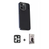 MARSİLYAN™- iPhone 15 Pro Max Kılıf Kıvılcım Modern Özel Seri - Siyah Bilvis Hayalet Cam Ekran Koruyucu + PVD Metal Kamera Lens - LT