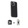 MARSİLYAN™- iPhone 15 Pro Max Kılıf Kıvılcım Modern Özel Seri - Siyah Bilvis Hayalet Cam Ekran Koruyucu + Turuncu PVD Metal Kamera Lens