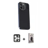 MARSİLYAN™- iPhone 15 Pro Max Kılıf Kıvılcım Modern Özel Seri - Siyah Bilvis Hayalet Cam Ekran Koruyucu + PVD Metal Kamera Lens - GS